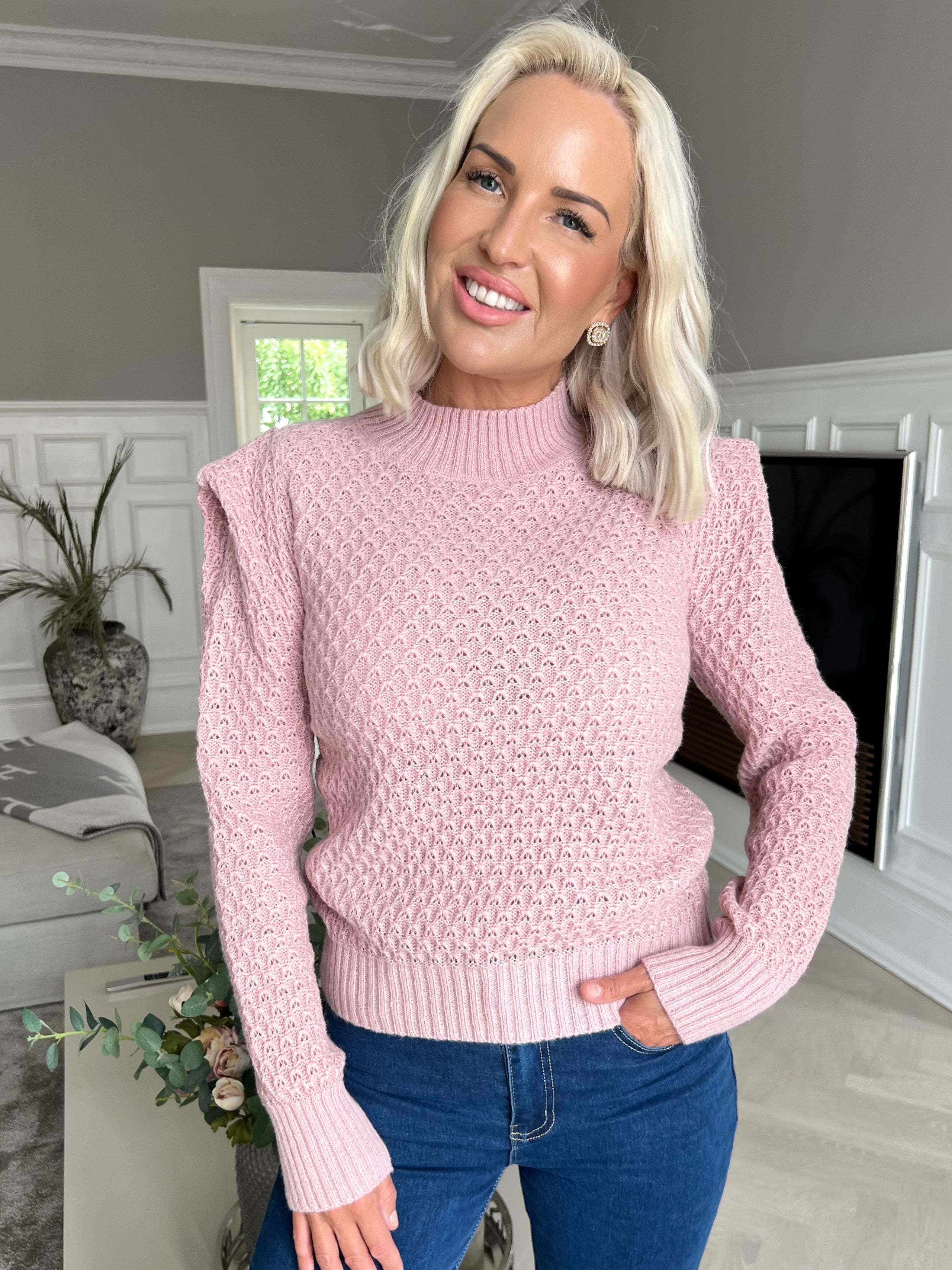 Taylor - Simpel stickad tröja med små puffärmar